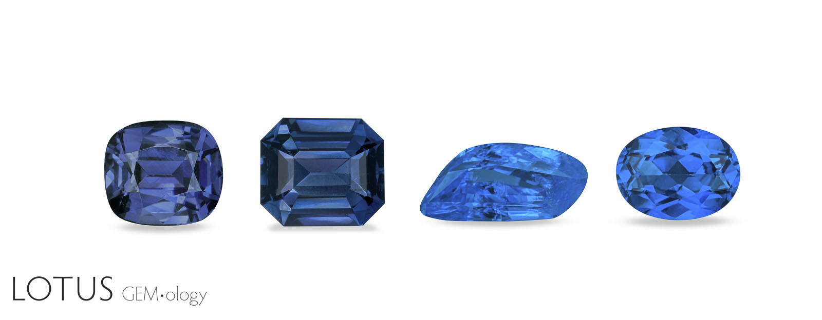 Four blue spinels, three natural and one synthetic (far right). All contain measurable cobalt using ICP-MS, but cobalt could not be detected in the two stones at left using XRF. If labs and the trade decide that the term “cobalt blue” spinel should apply to all spinels that contain traces of cobalt, then a measurement technique must also be specified. Or should the labs and trade decide that only those that visually resemble the synthetic cobalt-blue spinel at right should qualify? Current information suggests that as few as ten parts per million (atomic) of cobalt might influence color (Ippolito et al., 2015). Determining the exact cobalt level is beyond the detection limits of instruments in all but a few gem labs around the world. Do we really need advanced chemical analysis on something that is at its foundation based on visual perception? Or should gemology focus on visual perception?