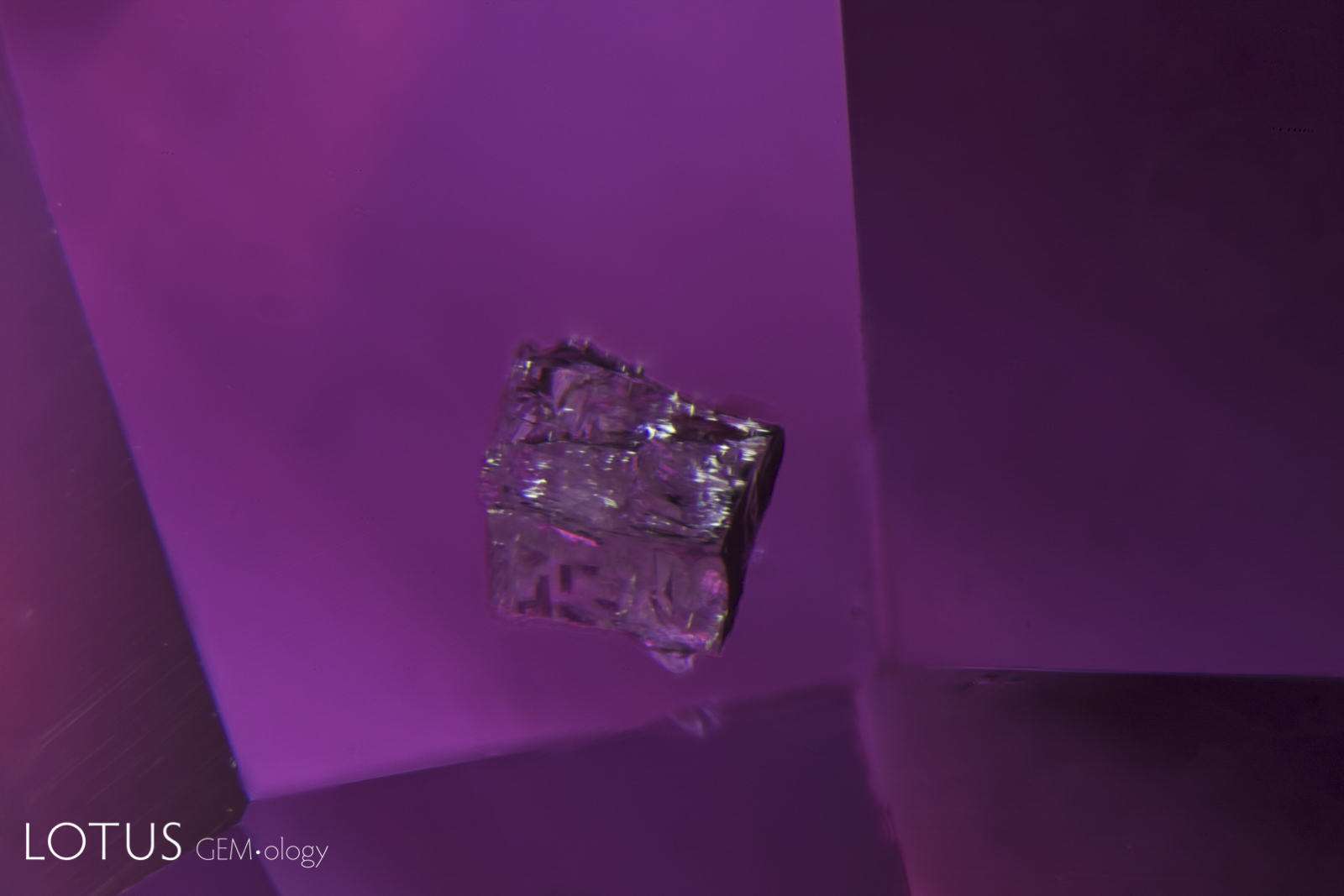 Blocky crystal of what is probably zircon in an unheated pink sapphire from Ilakaka, Madagascar. Photo: Richard W. Hughes