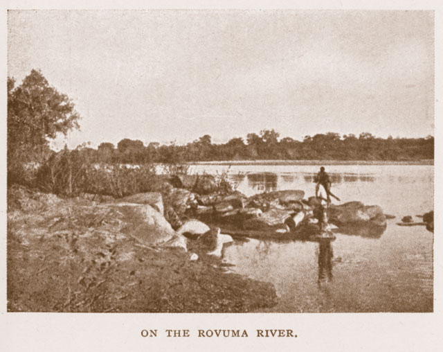 Early 20th century photo of the Ruvuma ('Rovuma') river. Despite the passage of nearly a century, little has changed. Photo from Calvert (1917); from the William Larson Collection