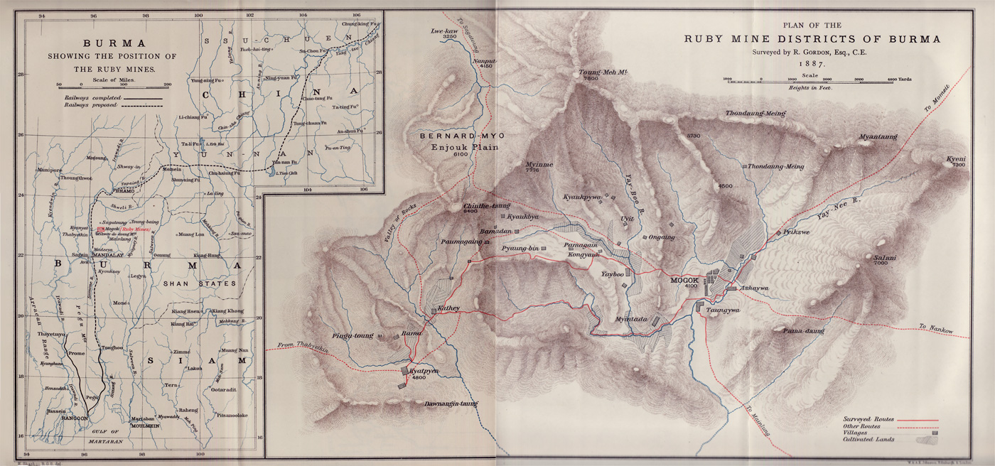 Figure 1. Map of Upper Burma and the Mogok Stone Tract. From Gordon (1888).