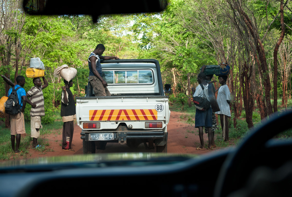 Garimpeiros (independent prospectors) on the road to the ruby mines in the bush near Montepuez, Mozambique, December 2009. Photo: Richard Hughes/Lotus Gemology. 