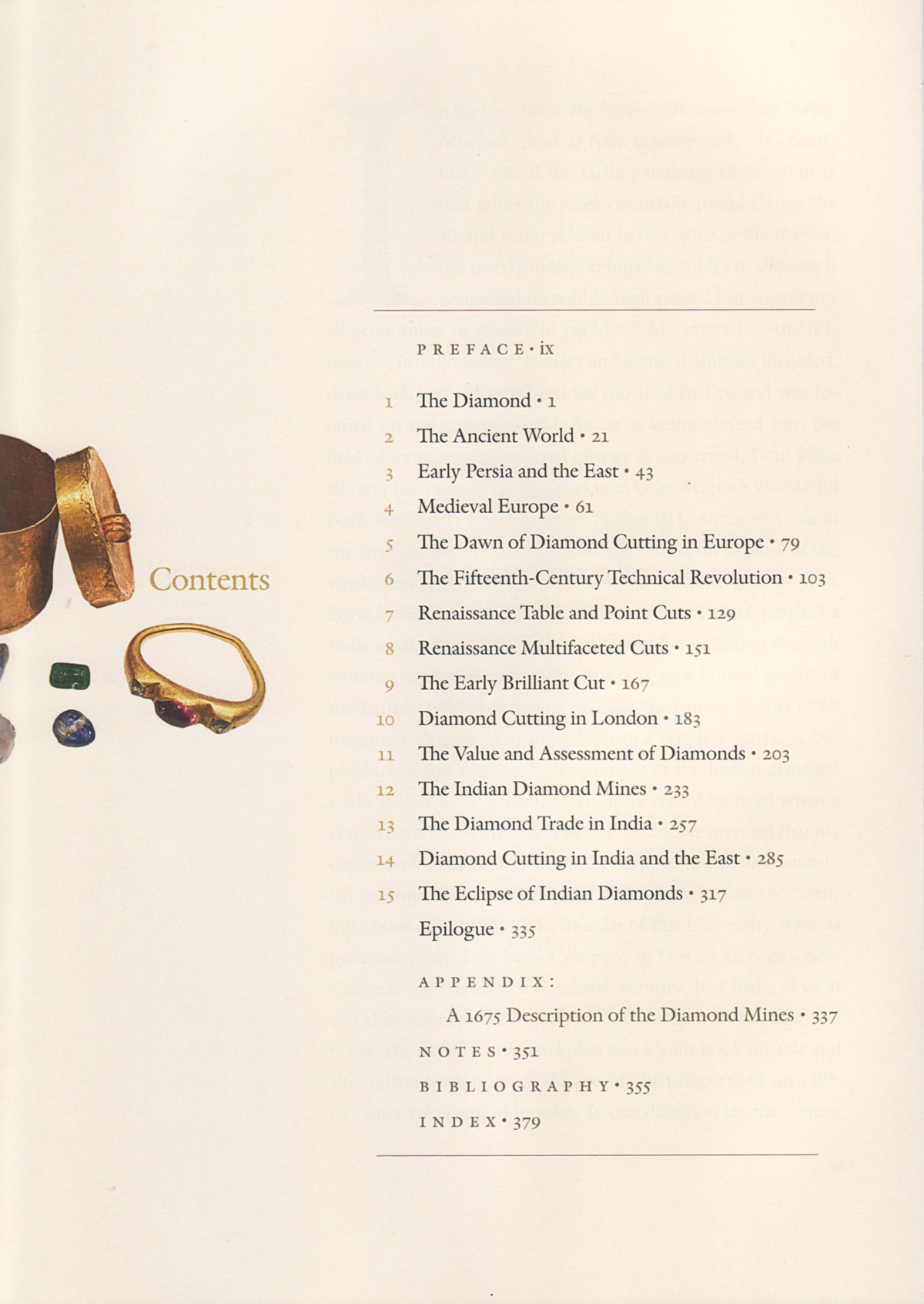 Table of Contents of Diamonds: An Early History of the King of Gems by Jack Ogden