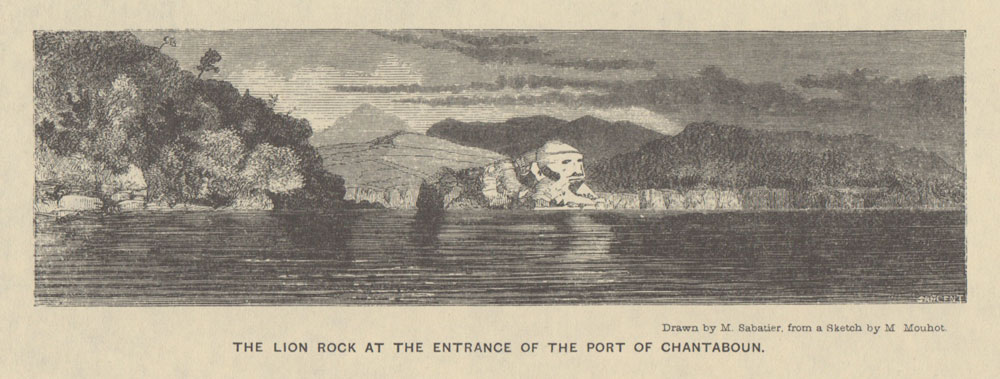 Laem Sing (Lion Rock). From Mouhot (1864) Travels in the Central Parts of Indo-China (Siam), Cambodia, and Laos, during the Years 1858, 1859, and 1860.