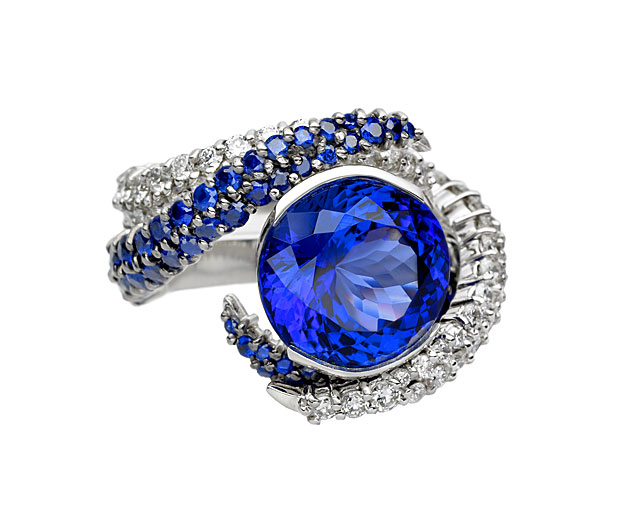 The Tanzanite Foundation, a non-profit started by TanzaniteOne, has spent great effort promoting tanzanite around the world, including sponsoring the creation of exceptional pieces designed by some of the world's finest designers. The above ring was designed by Shaun Leane. Photo: Tanzanite Foundation