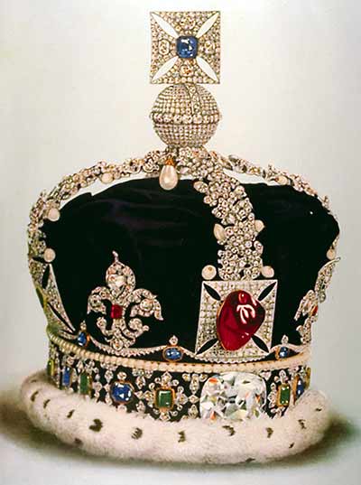 One of the finest examples of a "balas ruby" (spinel) is the Black Prince's Ruby, a 140-ct. monster mounted in the front of the Imperial State Crown of Great Britain. It is on public display at the Tower of London. Photo from Younghusband, G. and Davenport, C. (1919).