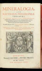 Mineralogia, sive Naturalis Philosophiae Thesauri, in quibus Metallicae Concretionis medicatorúmque fossilium miracula, terrarum pretium, colorum & pigmentorum apparatus, concretorum succorum virtus, lapidum atque gemmarum dignitas continentur