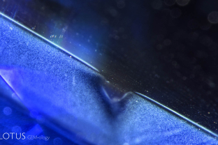 Internal diffusion in heat-treated Ceylon sapphire. This is caused by the bleeding of titanium into the surrounding sapphire from titanium-bearing inclusions such as rutile during high-temperature heat treatment.