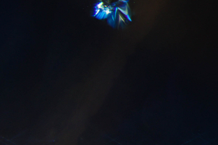 A black uraninite crystal with stress halo due to radiation is a common inclusion in Sri Lanka sapphire. Rutile silk is also visible below.