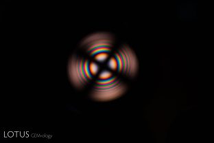 Uniaxial interference figure in blue sapphire.