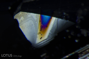 An iridescent fissure in a sapphire from Tanzania’s Umba Valley.