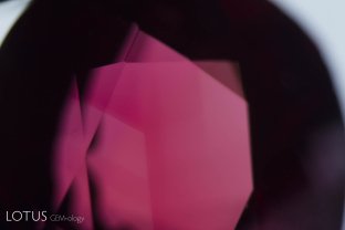 Angular growth zoning is often seen in rubies from Montepuez, Mozambique.