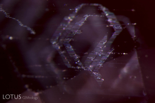 Unusual stacked dislocations form a hexagonal pattern in this spinel from Mogok, Burma.