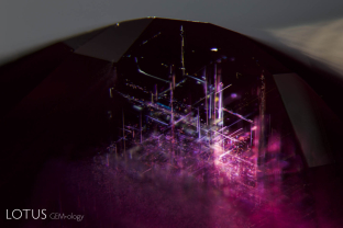 Undamaged rutile silk in a ruby from Mozambique’s Montepuez region.