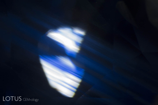 Internal diffusion is visible in this heat-treated blue sapphire from Sri Lanka. 