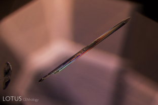 A birefringent lance pierces the heart of this blue sapphire from Madagascar.