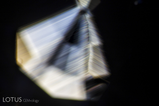 Extremely sharp and angular growth zoning in a sapphire from Nigeria. This is a common feature in blue sapphires from this West African country.