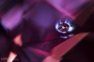 A glassy discoid around this mica crystals suggests that its pink sapphire host was heat treated.