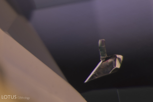 This conical crystal displays interference colors when viewed in crossed polars.