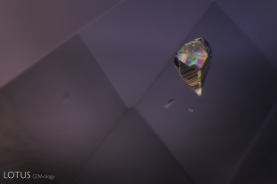 This conical crystal displays interference colors when viewed in crossed polars.