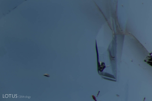 We noticed a transparent birefringent crystal in this blue sapphire from Madagascar. Its luster was lower than the sapphire, indicating a lower RI than the host. Testing with Lotus Gemology’s micro Raman revealed it to be grandidierite. This is the first discovery of grandidierite in corundum.