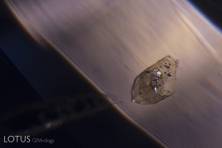 This heat-treated blue sapphire from Sri Lanka featured a corundum crystal included in the sapphire that was cut through on the surface.