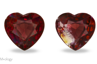 This spinel before (left) and after (right) filler removal clearly demonstrates that fissure filling with an oil or resin can have a dramatic impact on the appearance of a gem. This is why it it critical that all gems with fissures be carefully checked for fillers.