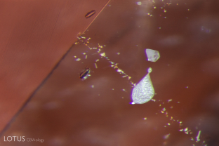 The mottled appearance of these platelets suggests that their sapphire host was heat treated.