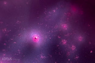 On rare occasions, we encounter synthetic gems that have been subjected to heat or diffusion treatment. Here we see soap-scum like inclusions and gas bubbles just under the surface in a synthetic diffusion-treated ruby.