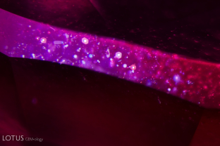 Tiny thin films hide under the girdle of this ruby from Baringo, Kenya.