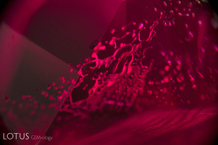 Flux-healed fissure in a heated ruby from Burma’s Mong Hsu area.