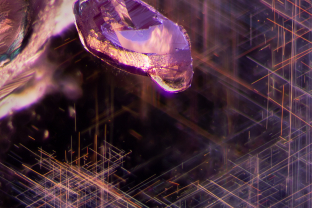 A mica crystal is ensconced in a cluster of rutile silk needles in this unreated Mogok ruby.