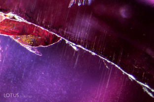 Thin exsolved needles of what is probably rutile silk in this ruby from Rolela, Kiteto, Tanzania.