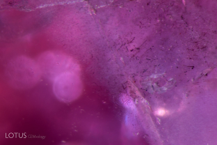 Iron-rich silk in a ruby from Rolela, Kiteto, Tanzania.