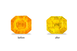 Yellow sapphire before and after fade test