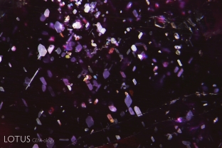 Like confetti, paper-thin exsolved plates of what is probably hematite or ilmenite tumble onto one another in the basal plane of this ruby from Mozambique’s Montepuez region. The undamaged nature of these plates suggests that the gem has not been subjected to heat treatment.