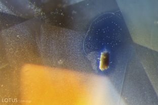 Internal diffusion caused by heat treatment of a titanium-bearing crystal causes the blue color concentration in this Malawi sapphire.